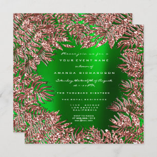 Tropical Fern Leafs Frame Rose Gold Copper Green Invitation