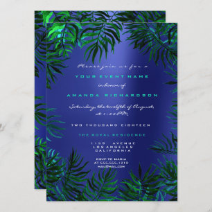 Tropical Fern Leafs Framed Teal Aquatic Green Blue Invitation