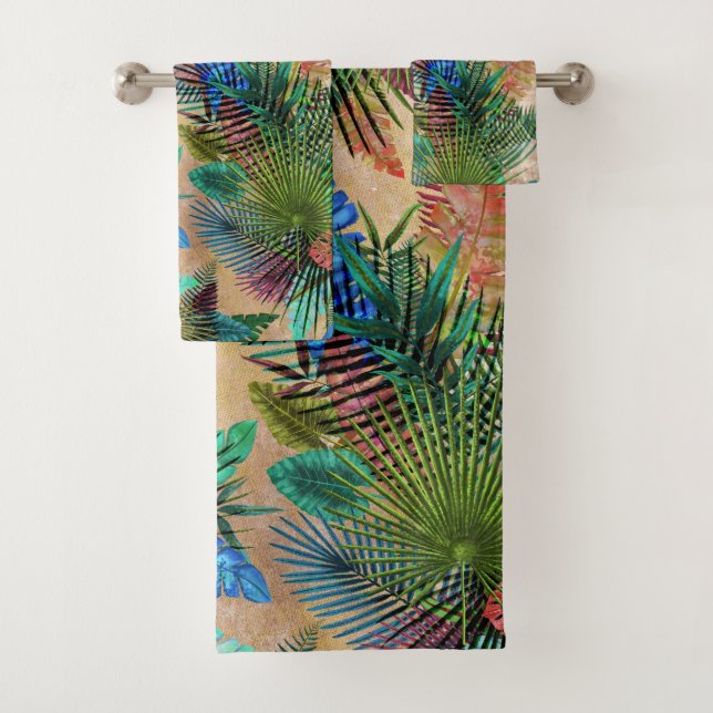 Tropical Ferns, Palm and Banana Leaves Bath Towel Set (Insitu)