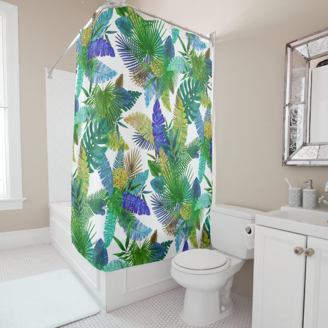 Tropical ferns, palm and banana leaves shower curtain (In Situ)