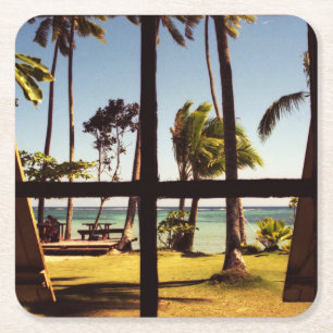 Tropical Fiji Beach Scene coastercn Square Paper Coaster