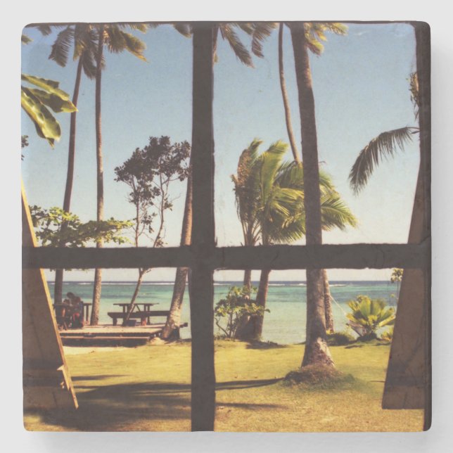 Tropical Fiji Beach Scene coastercna Stone Coaster (Front)