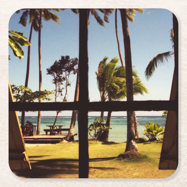Tropical Fiji Beach Scene coastercnm Square Paper Coaster (Front)