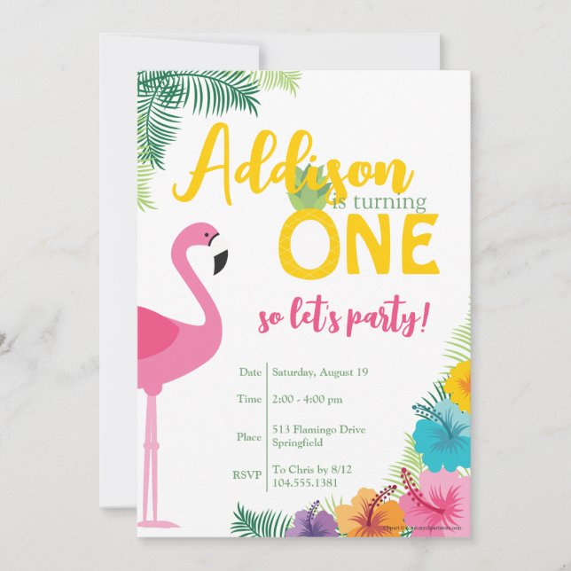 Tropical First Birthday Party. Luau Invite (Front)