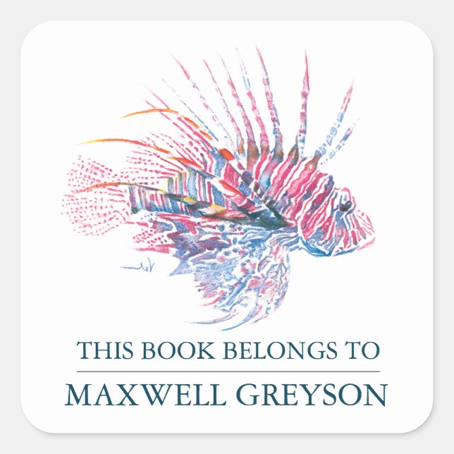 Tropical Fish Back To School Kid's Bookplate Square Sticker (Front)