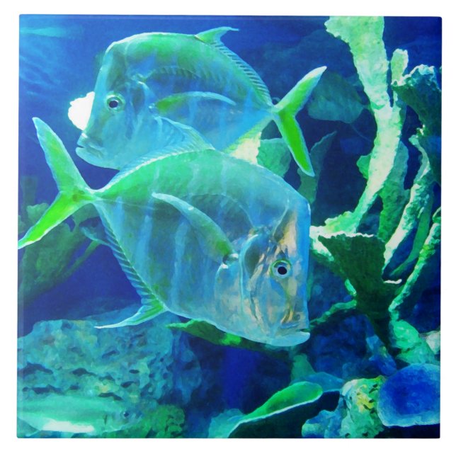 Tropical Fish, Blue, Ceramic Tile (Front)