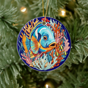 Tropical Fish Colorful Summer Vibes Ceramic Tree Decoration