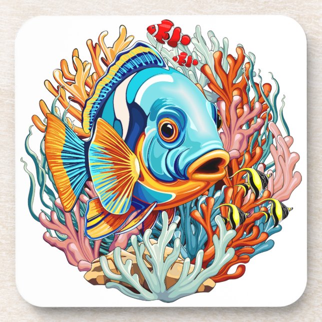 Tropical Fish Colorful Summer Vibes Coaster (Front)