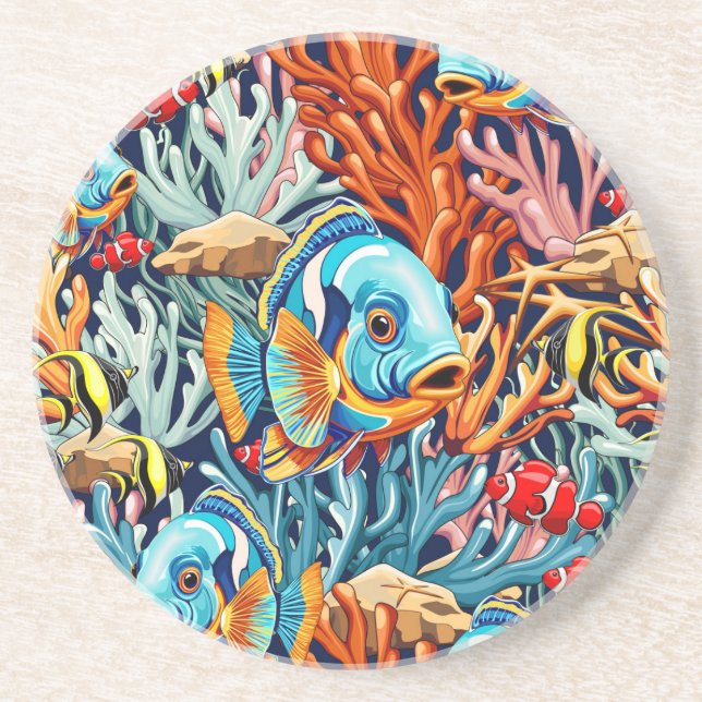 Tropical Fish Colorful Summer Vibes Coaster (Front)