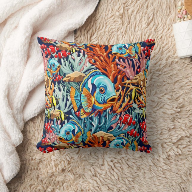 Tropical Fish Colorful Summer Vibes Cushion (Blanket)