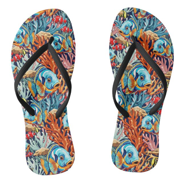 Tropical Fish Colorful Summer Vibes Flip Flops (Footbed)
