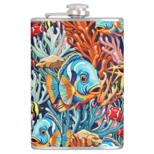 Tropical Fish Colorful Summer Vibes Hip Flask