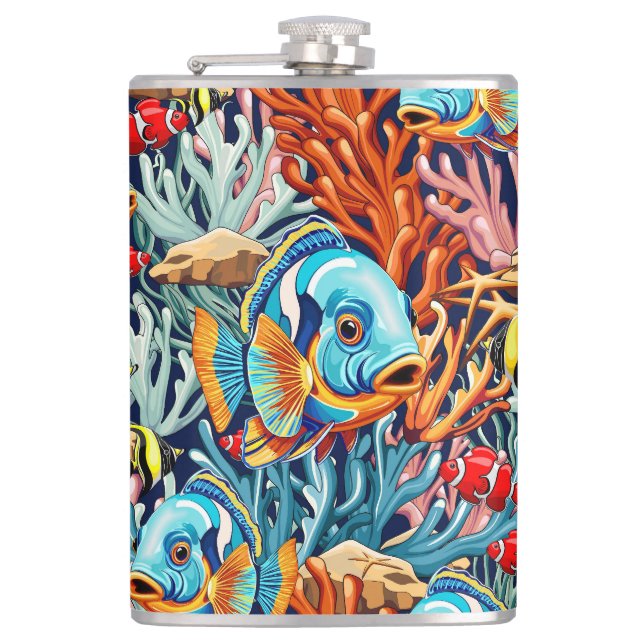 Tropical Fish Colorful Summer Vibes Hip Flask (Front)