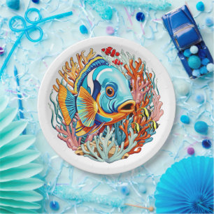 Tropical Fish Colorful Summer Vibes Paper Plate