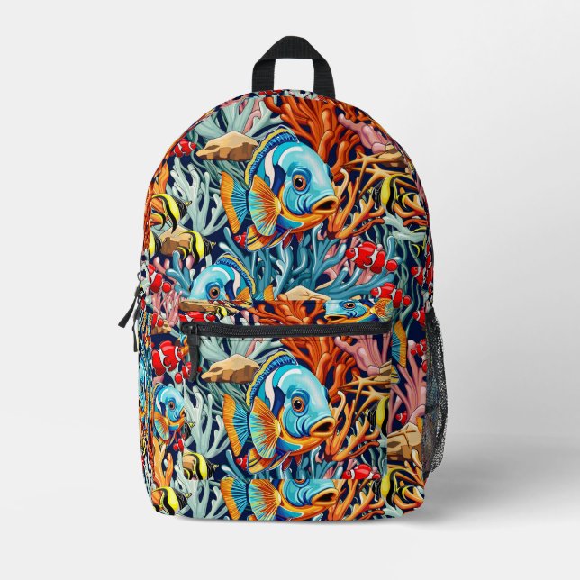 Tropical Fish Colorful Summer Vibes Printed Backpack (Front)