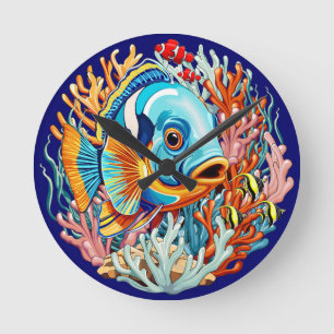 Tropical Fish Colorful Summer Vibes Round Clock
