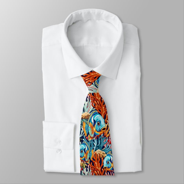 Tropical Fish Colorful Summer Vibes Tie (Tied)