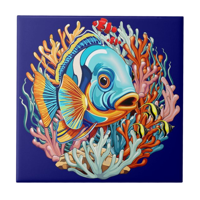 Tropical Fish Colorful Summer Vibes Tile (Front)