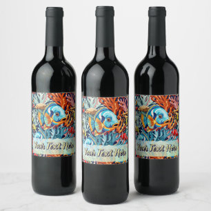 Tropical Fish Colorful Summer Vibes Wine Label