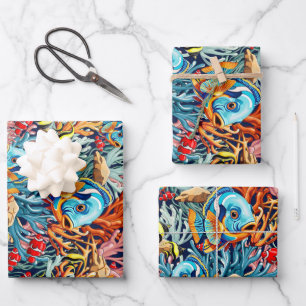 Tropical Fish Colorful Summer Vibes Wrapping Paper Sheet