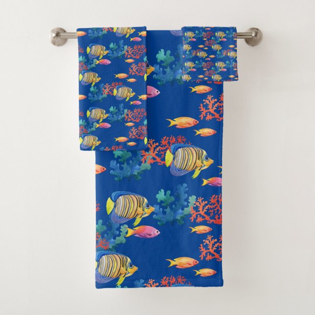 Tropical Fish & Coral on Blue  Bath Towel Set (Insitu)