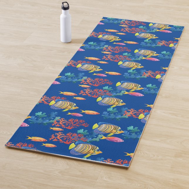 Tropical Fish & Coral on Blue Yoga Mat (In Situ)