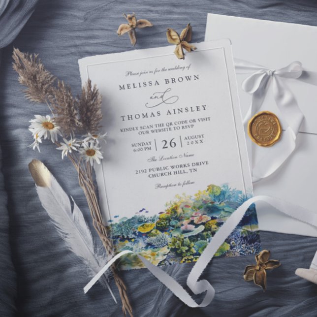 Tropical Fish Coral Reef Beach QR Code Wedding Invitation (Creator Uploaded)
