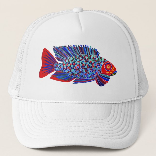Tropical fish design white trucker hat (Front)