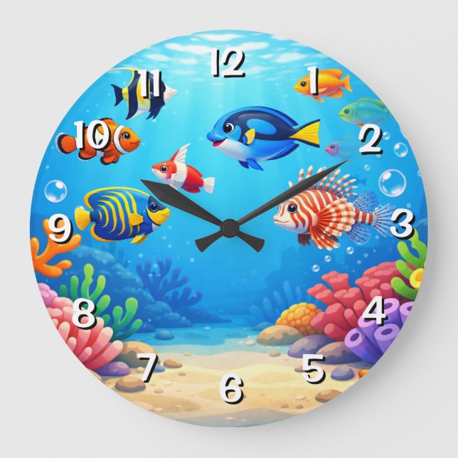 Tropical Fish Fishbowl  Large Clock (Front)