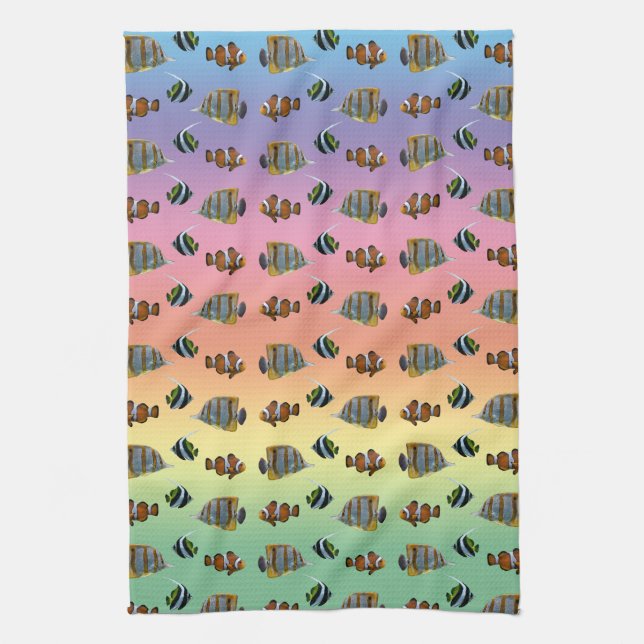 Tropical Fish Frenzy Kitchen Towel (Rainbow) (Vertical)