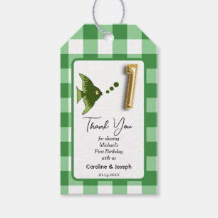 Tropical Fish, Green Gingham Birthday Thanks Gift Tags