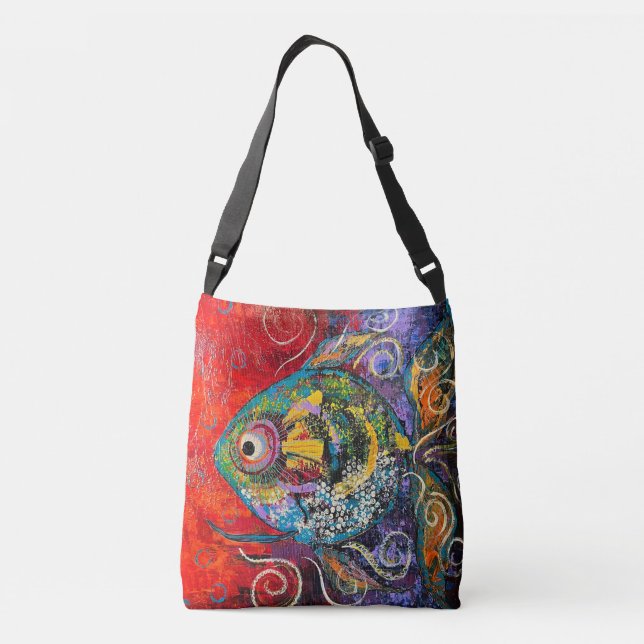 Tropical Fish in purples and reds Crossbody Bag (Back)