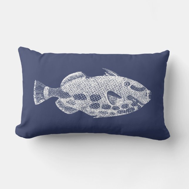 Tropical Fish Navy Blue White Outdoor  Lumbar Pill Lumbar Cushion (Front)