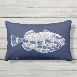 Tropical Fish Navy Blue White Outdoor Lumbar Pill Lumbar Cushion