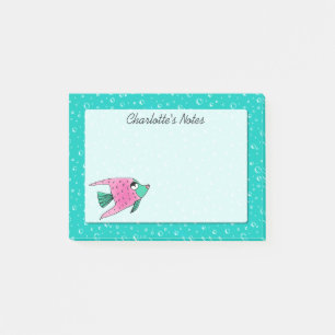 Tropical Fish Pink and Teal Personalised Post-it Notes