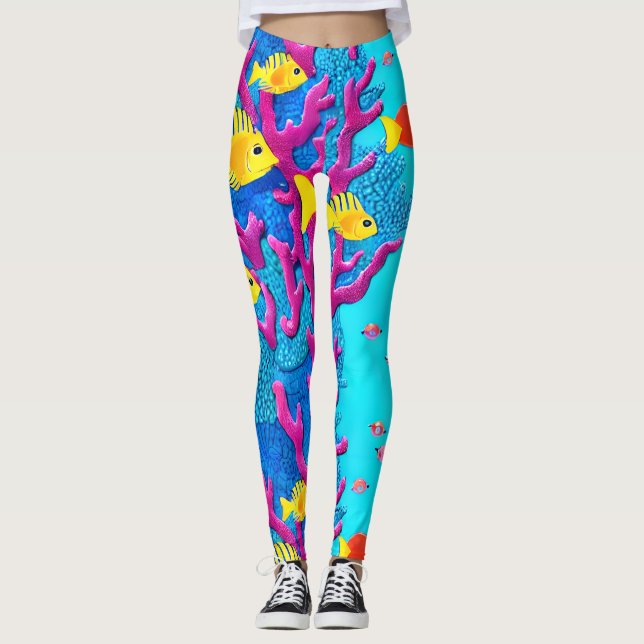 Tropical Fish Seamless Pattern Leggings (Front)