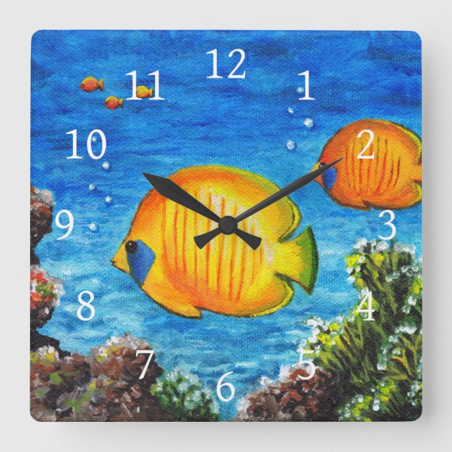 Tropical Fish Square Wall Clock (Front)
