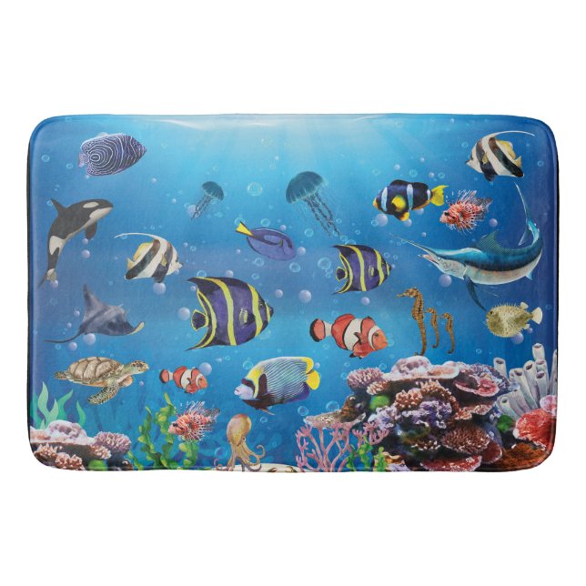 Tropical Fish swimming Seabed Bath Mat (Front)