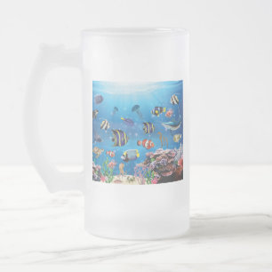 Tropical Fish swimming Seabed Frosted Glass Beer Mug