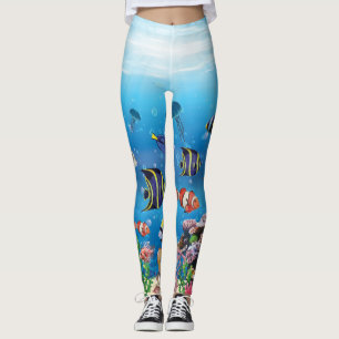 Tropical Fish swimming Seabed Leggings