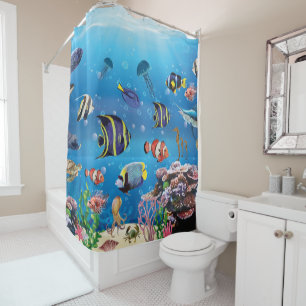 Tropical Fish swimming Seabed Shower Curtain