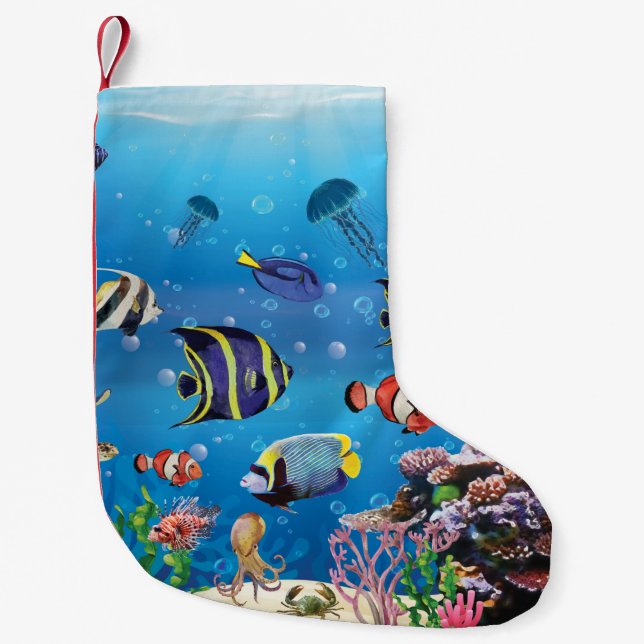 Tropical Fish swimming Seabed Small Christmas Stocking (Front)