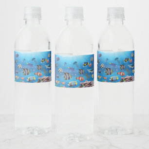 Tropical Fish swimming Seabed Water Bottle Label