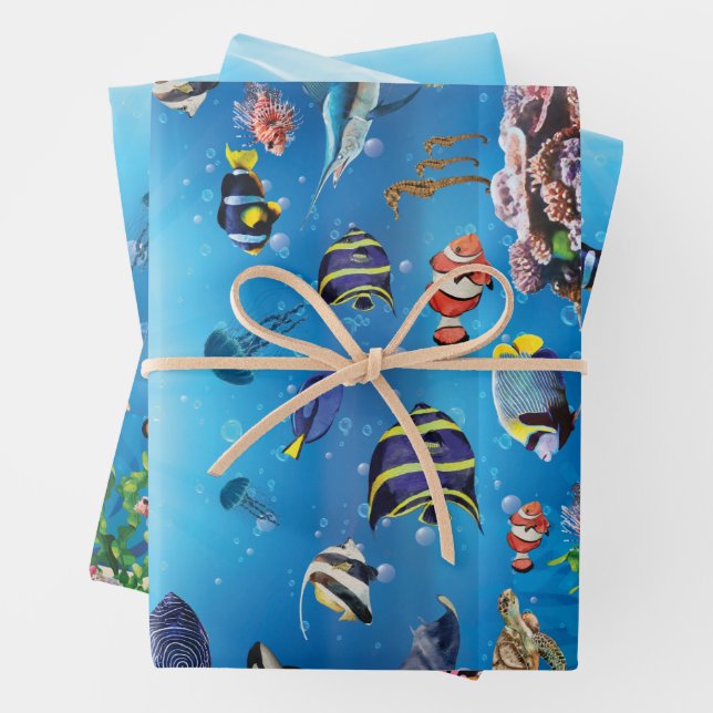 Tropical Fish swimming Seabed Wrapping Paper Sheet (In situ)
