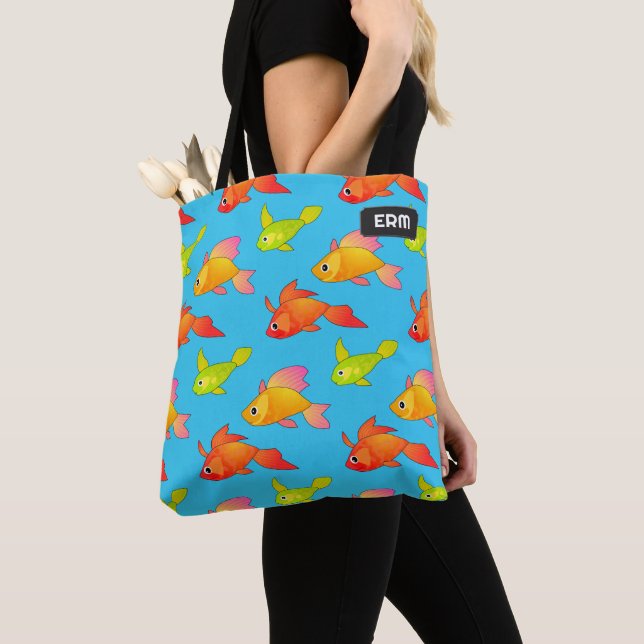 Tropical Fish vacation design - your initials on Tote Bag (Close Up)