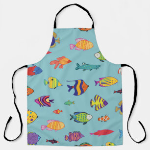 Tropical fish, vintage line pattern apron
