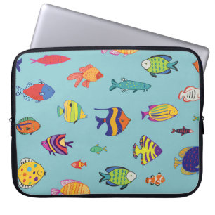 Tropical fish, vintage line pattern laptop sleeve