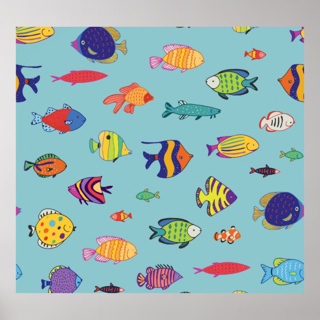 Tropical fish, vintage line pattern poster (Front)