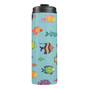 Tropical fish, vintage line pattern thermal tumbler