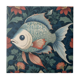 Tropical Fish William Morris style Aquatic Marine Tile